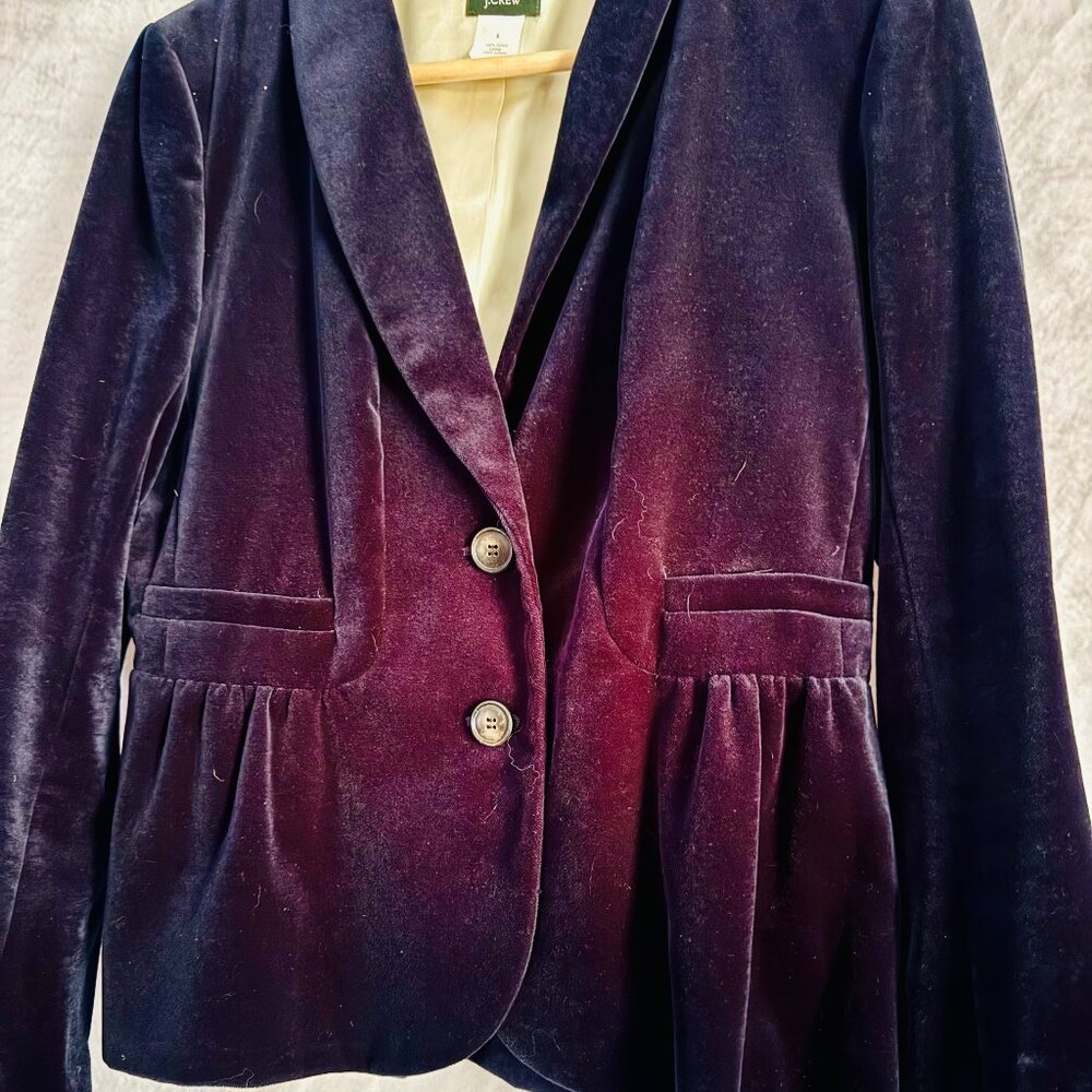 J Crew Luxurious Blue Velvet Pin Tuck Fitted Blazer - Size 6